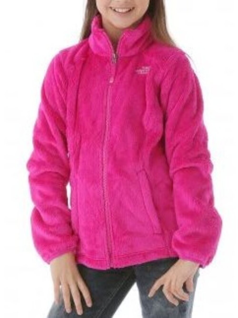 North Face Osolita Fleece Girls Large 14/16 Full Zip Up Pockets Bright Pink Jack